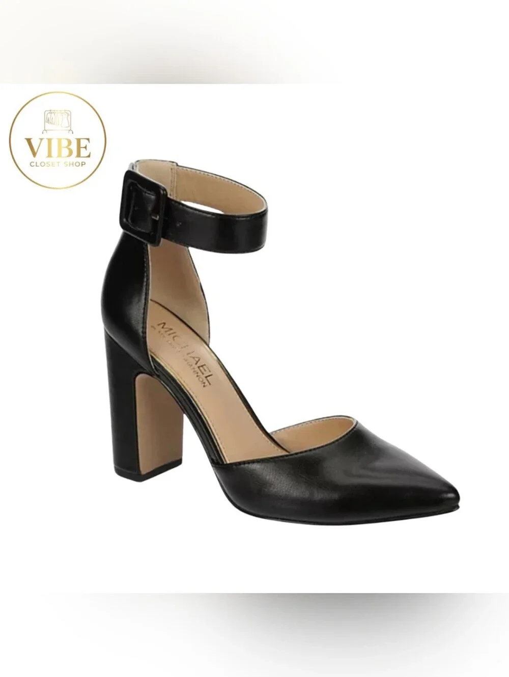 MICHAEL Michael Kors Black Ankle-Strap Block Heel Pump